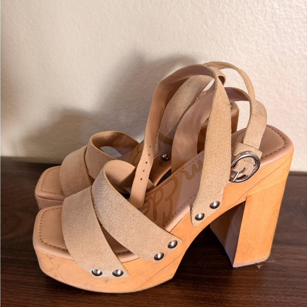 Schutz Women’s Suede Platform Sandals in Tan - Picture 3 of 5